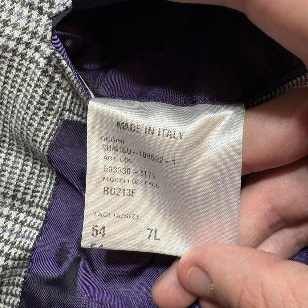 Ralph Lauren Purple Label Sport Coat Blazer 54 IT 44 US Plaid Wool Silk Cashmere